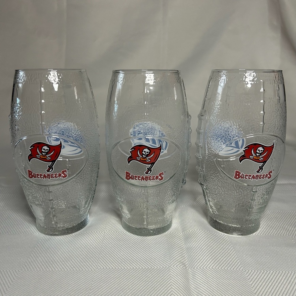Miller Lite Tampa Bay Buccaneers Logo Football Shaped Pint Beer Glasses (3)